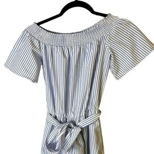 Chandler Henry romper blue & white striped off the shoulder small